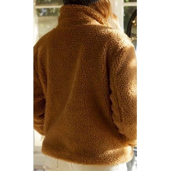 PacSun Teddy Jacket Faux Fur Sherpa Fleece Full zip up Lined Oversized Tan M L - Picture 2 of 10